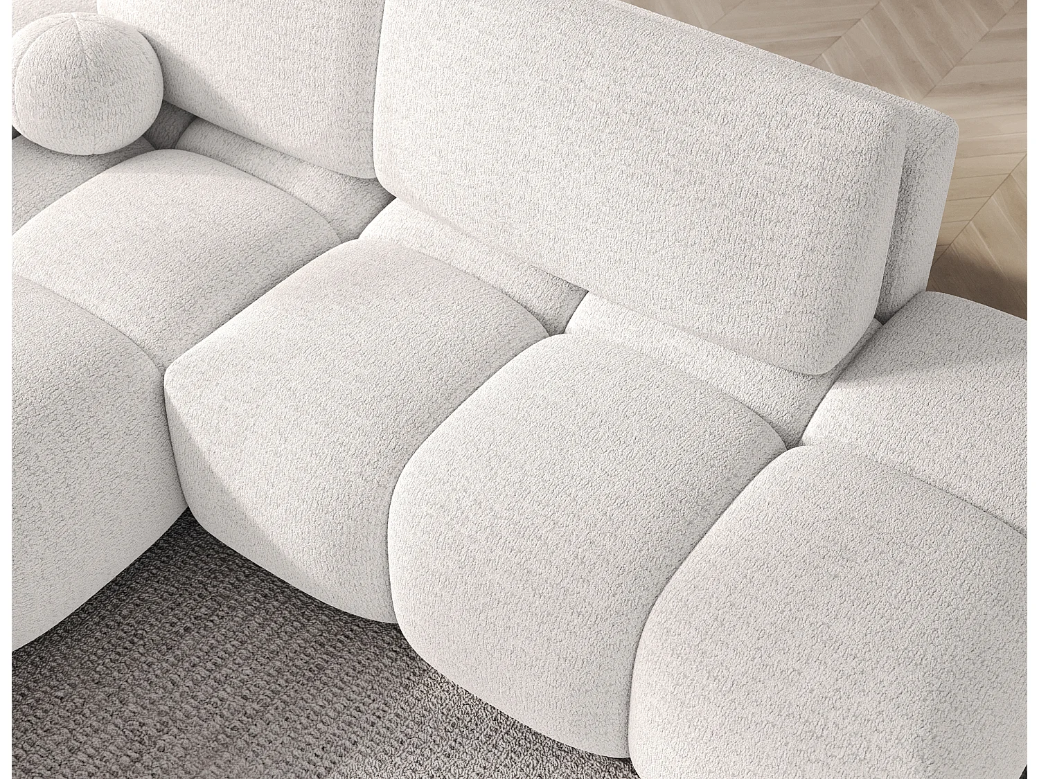 Canapé d’angle convertible 3 places BINUTO en tissu avec coffre de rangement – 227cm-Blanc-angle gauche