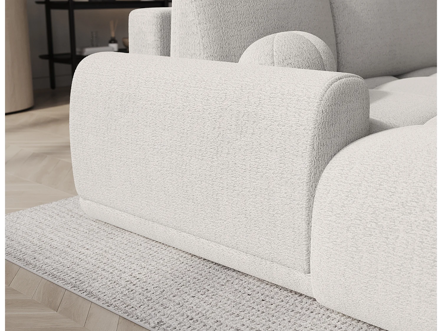 Canapé d’angle convertible 3 places BINUTO en tissu avec coffre de rangement – 227cm-Blanc-angle gauche