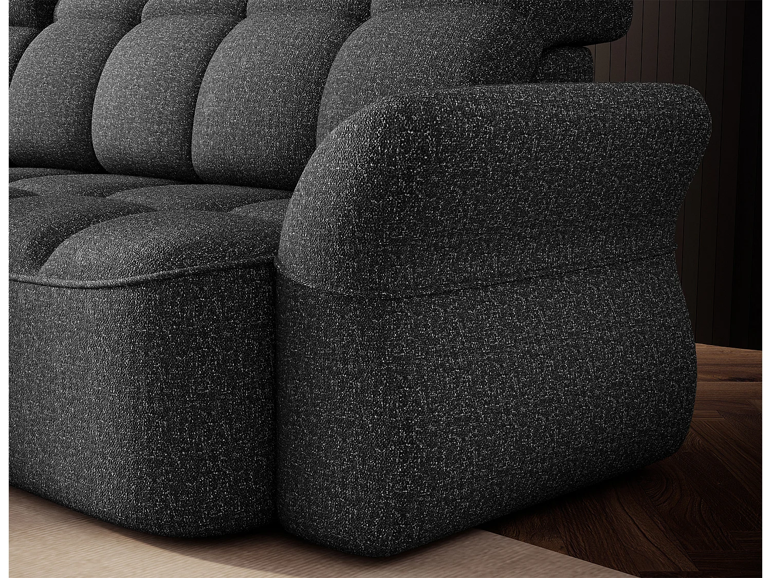 Canapé d’angle convertible 4 places CENTURY en tissu avec coffre – 301cm-Gris foncé-angle gauche