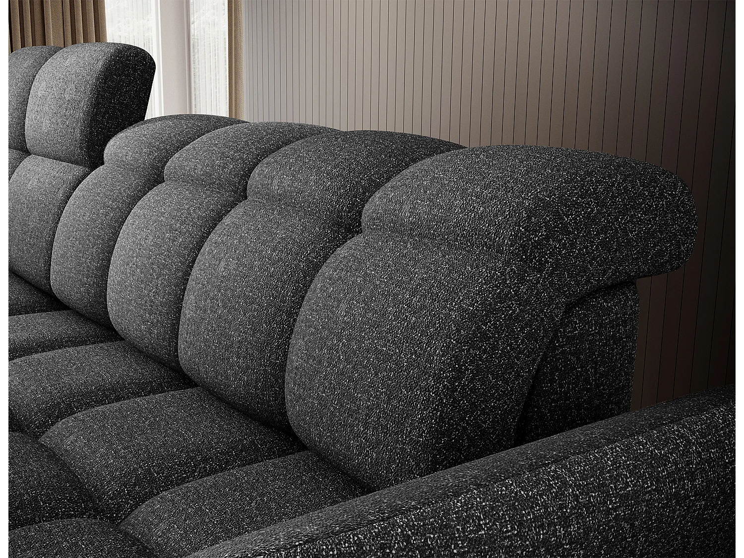 Canapé d’angle convertible 4 places CENTURY en tissu avec coffre – 301cm-Gris foncé-angle gauche