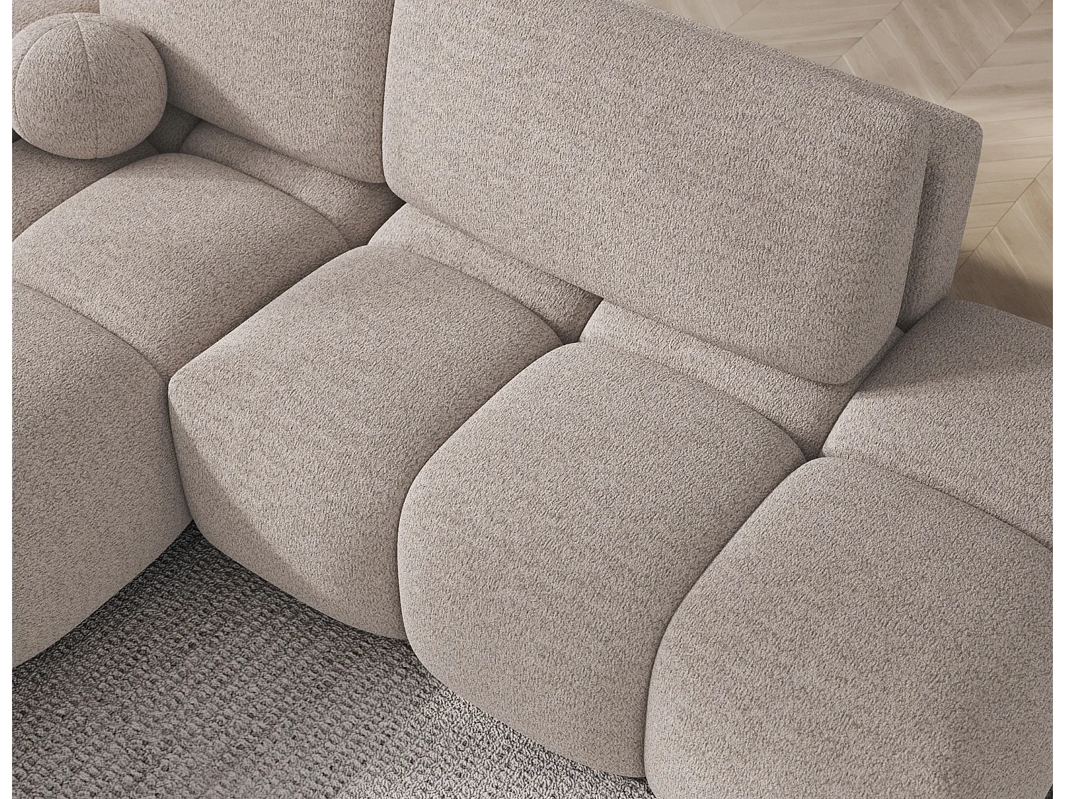 Canapé d’angle convertible 3 places BINUTO en tissu avec coffre de rangement – 227cm-Taupe clair-angle gauche