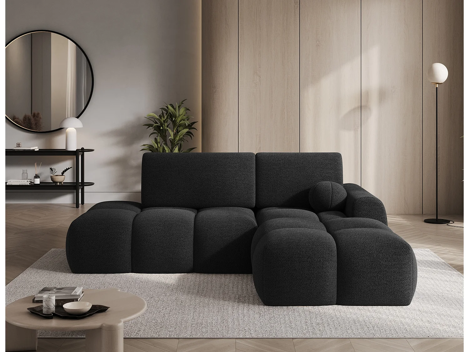 Canapé d’angle convertible 3 places BINUTO en tissu avec coffre de rangement – 227cm-Gris foncé-angle droit