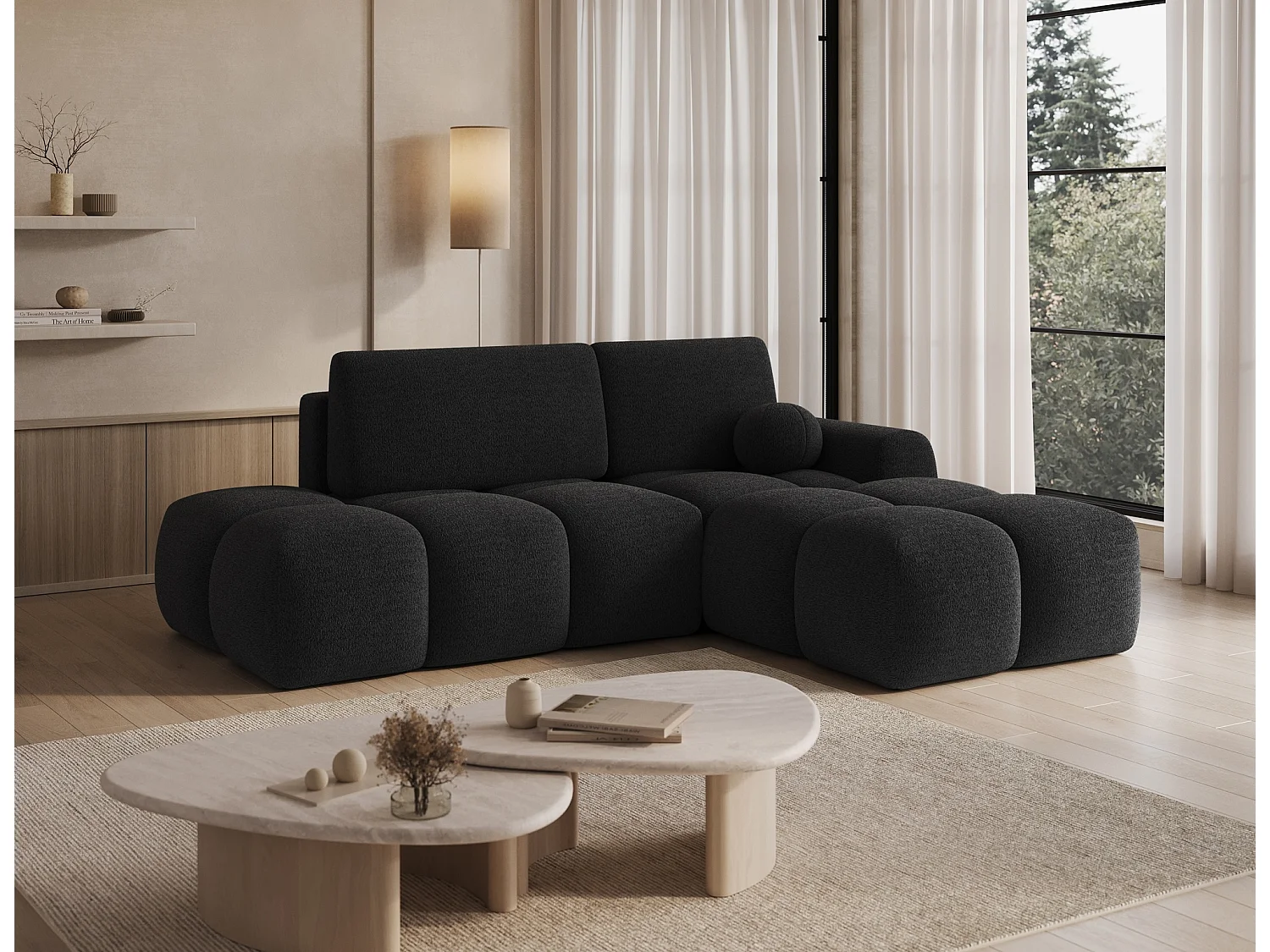 Canapé d’angle convertible 3 places BINUTO en tissu avec coffre de rangement – 227cm-Gris foncé-angle droit