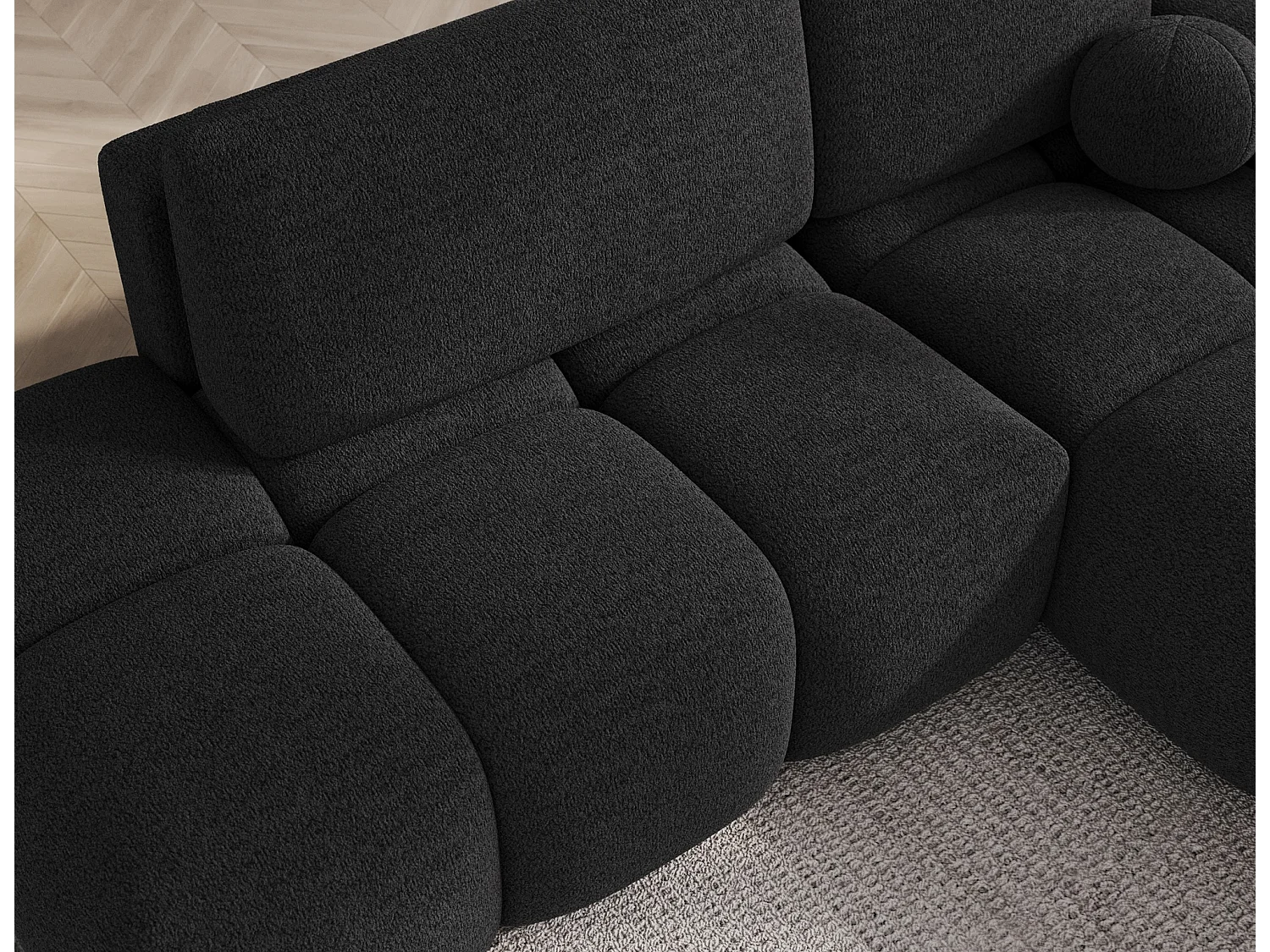Canapé d’angle convertible 3 places BINUTO en tissu avec coffre de rangement – 227cm-Gris foncé-angle droit