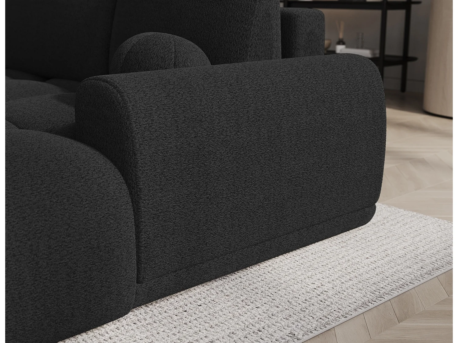 Canapé d’angle convertible 3 places BINUTO en tissu avec coffre de rangement – 227cm-Gris foncé-angle droit