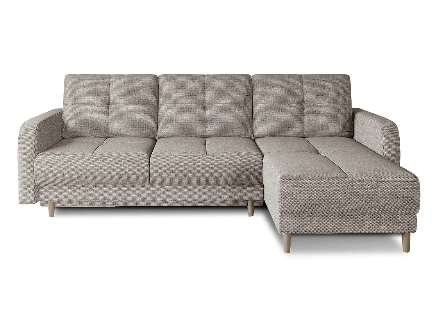 Canapé d'angle convertible et réversible tissu KINDO - Pied bois clair-Beige chiné