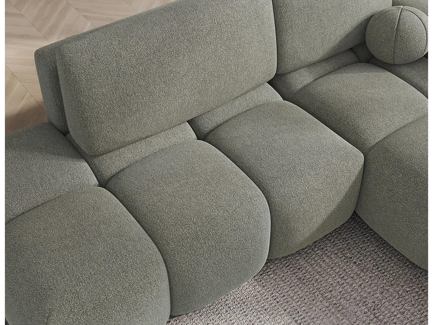Canapé d’angle convertible 3 places BINUTO en tissu avec coffre de rangement – 227cm-Vert-angle droit