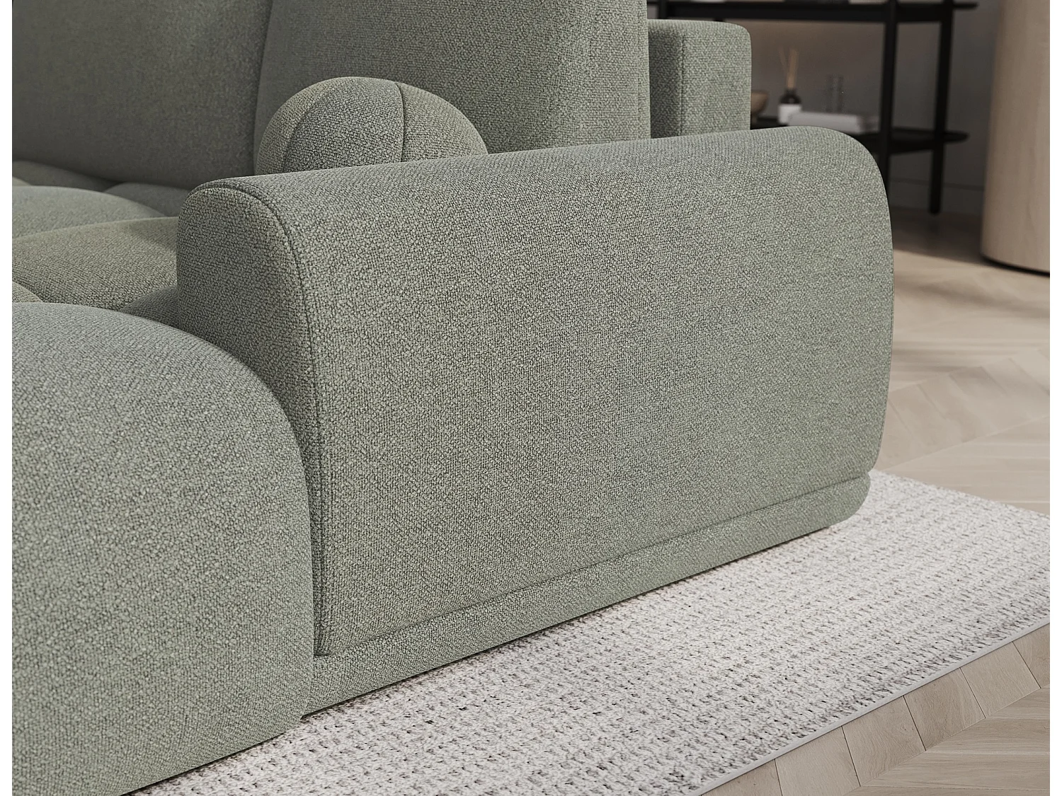 Canapé d’angle convertible 3 places BINUTO en tissu avec coffre de rangement – 227cm-Vert-angle droit