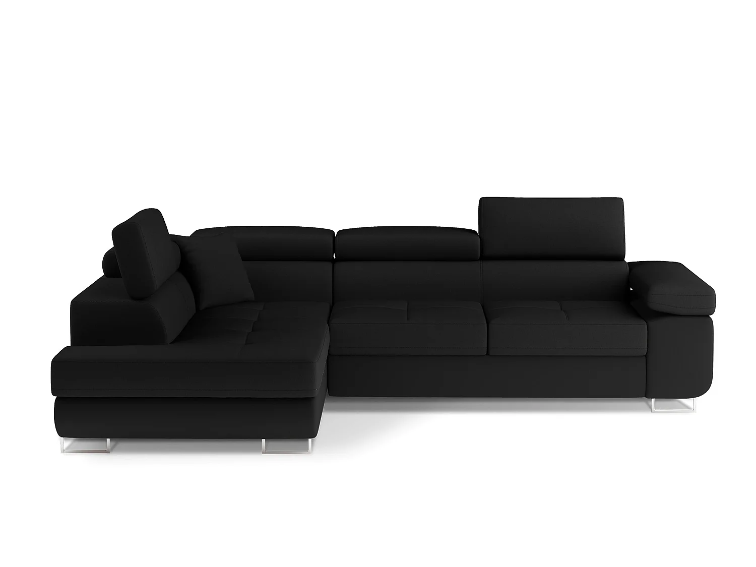 Canapé d’angle convertible MARKA en tissu et simili cuir – 272cm-Noir/Noir-angle gauche