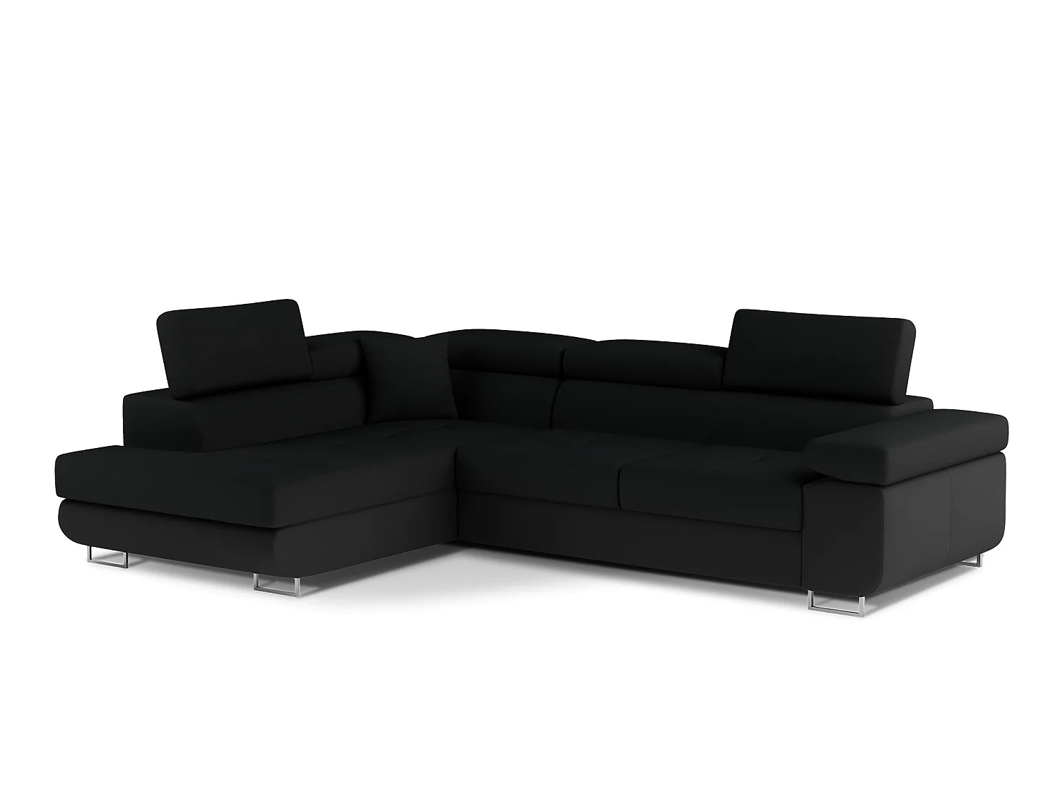 Canapé d’angle convertible MARKA en tissu et simili cuir – 272cm-Noir/Noir-angle gauche