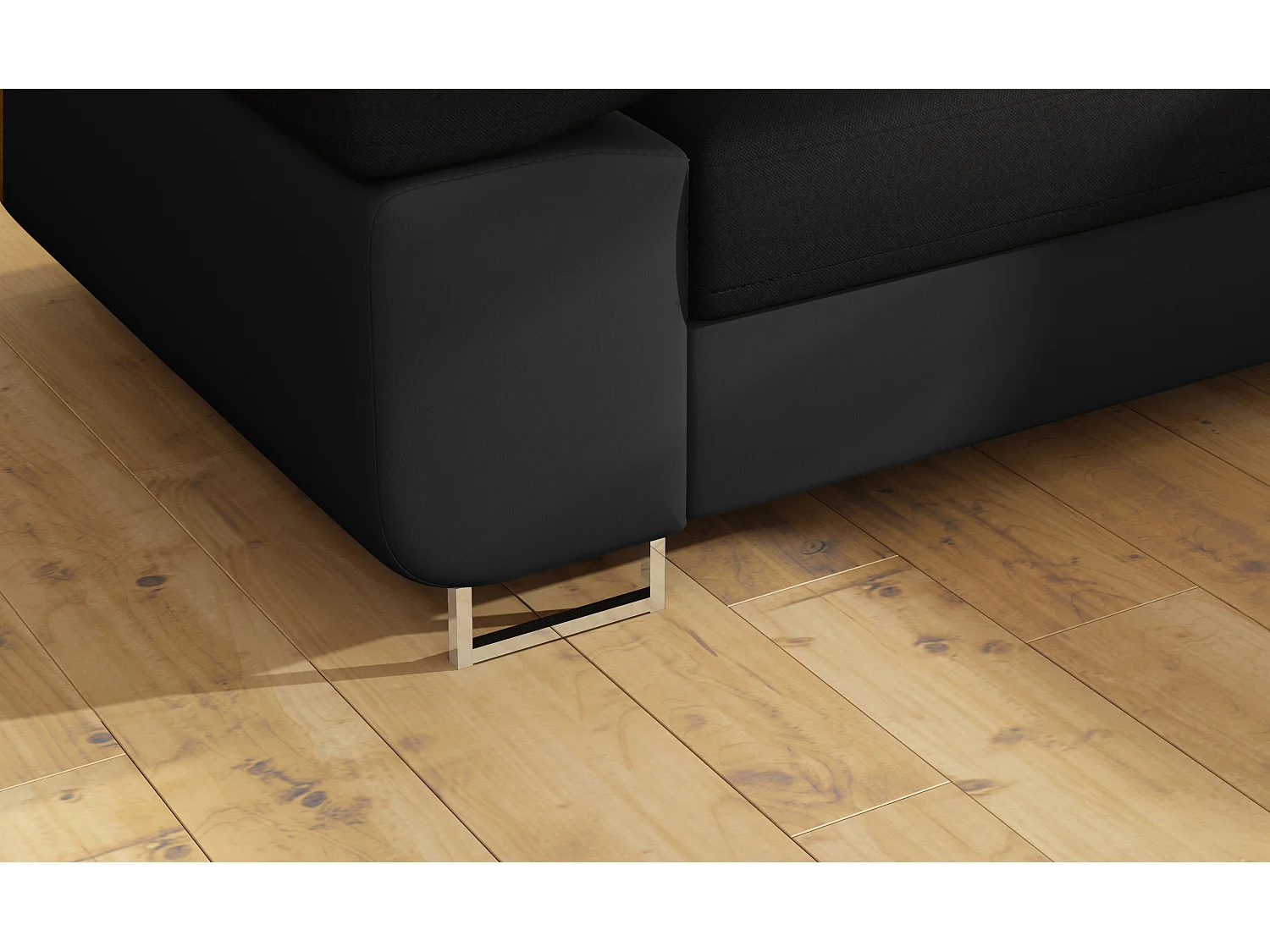 Canapé d’angle convertible MARKA en tissu et simili cuir – 272cm-Noir/Noir-angle gauche