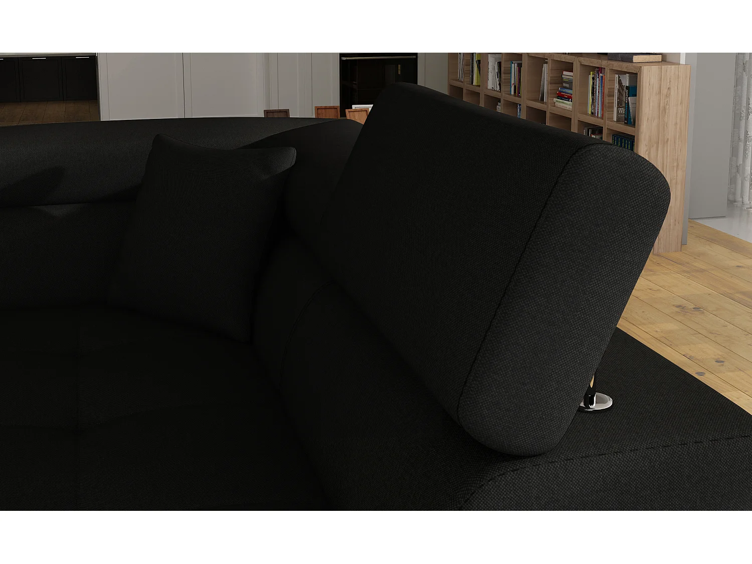 Canapé d’angle convertible MARKA en tissu et simili cuir – 272cm-Noir/Noir-angle gauche