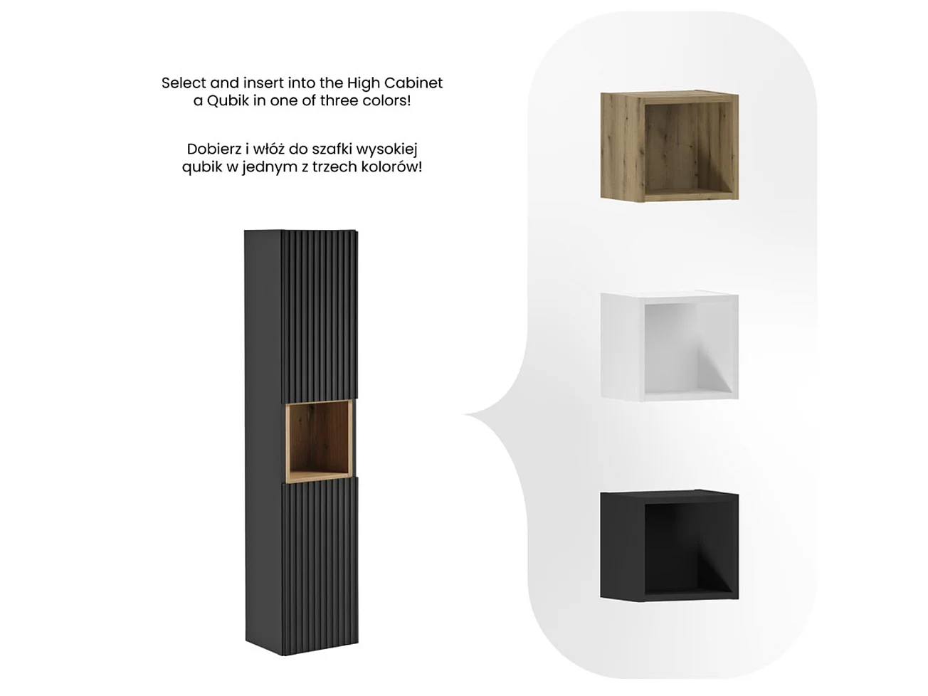 Columna de baño mural NOVA de 30 cm de altura – Armario de pared de diseño moderno-Negro