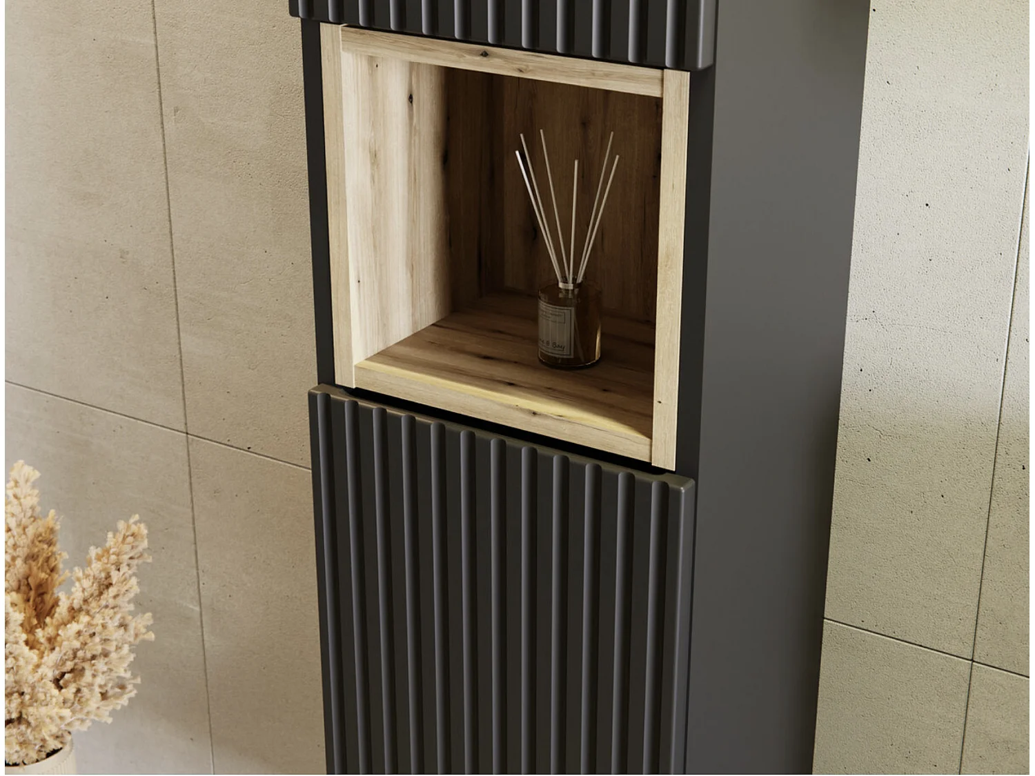 Columna de baño mural NOVA de 30 cm de altura – Armario de pared de diseño moderno-Negro