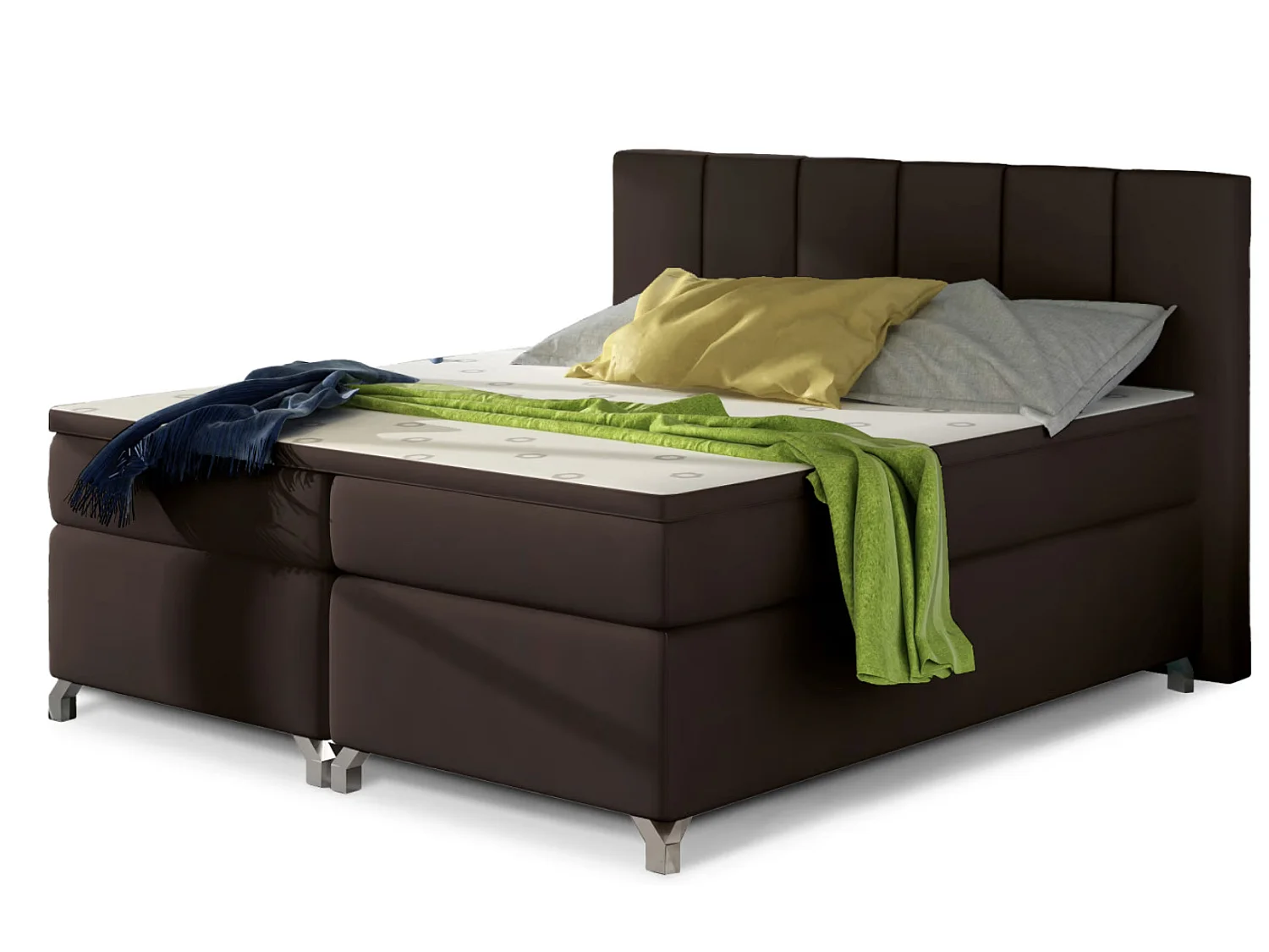 Lit boxspring à LED en simili cuir marron BALFOR-160x200