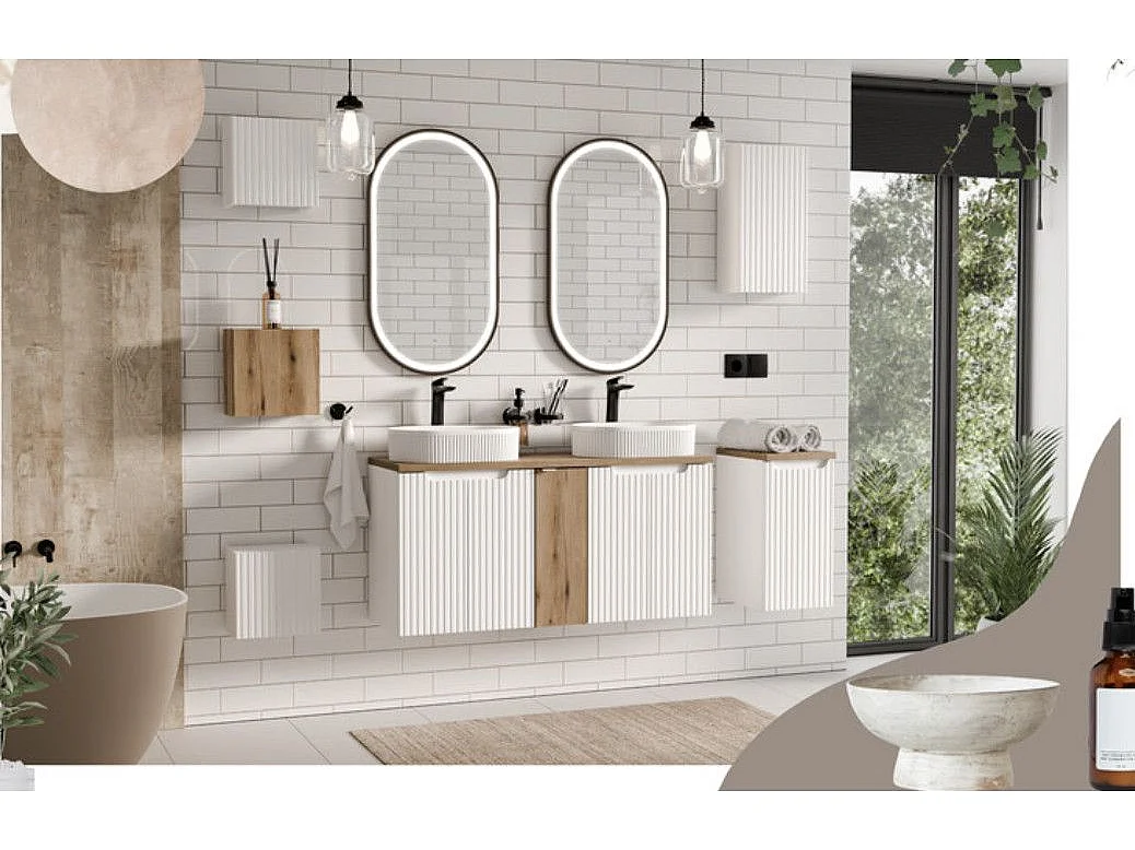 Meuble sous vasque suspendu 2 tiroirs NOVA – Meuble salle de bain moderne-Taupe-Largeur 80 cm