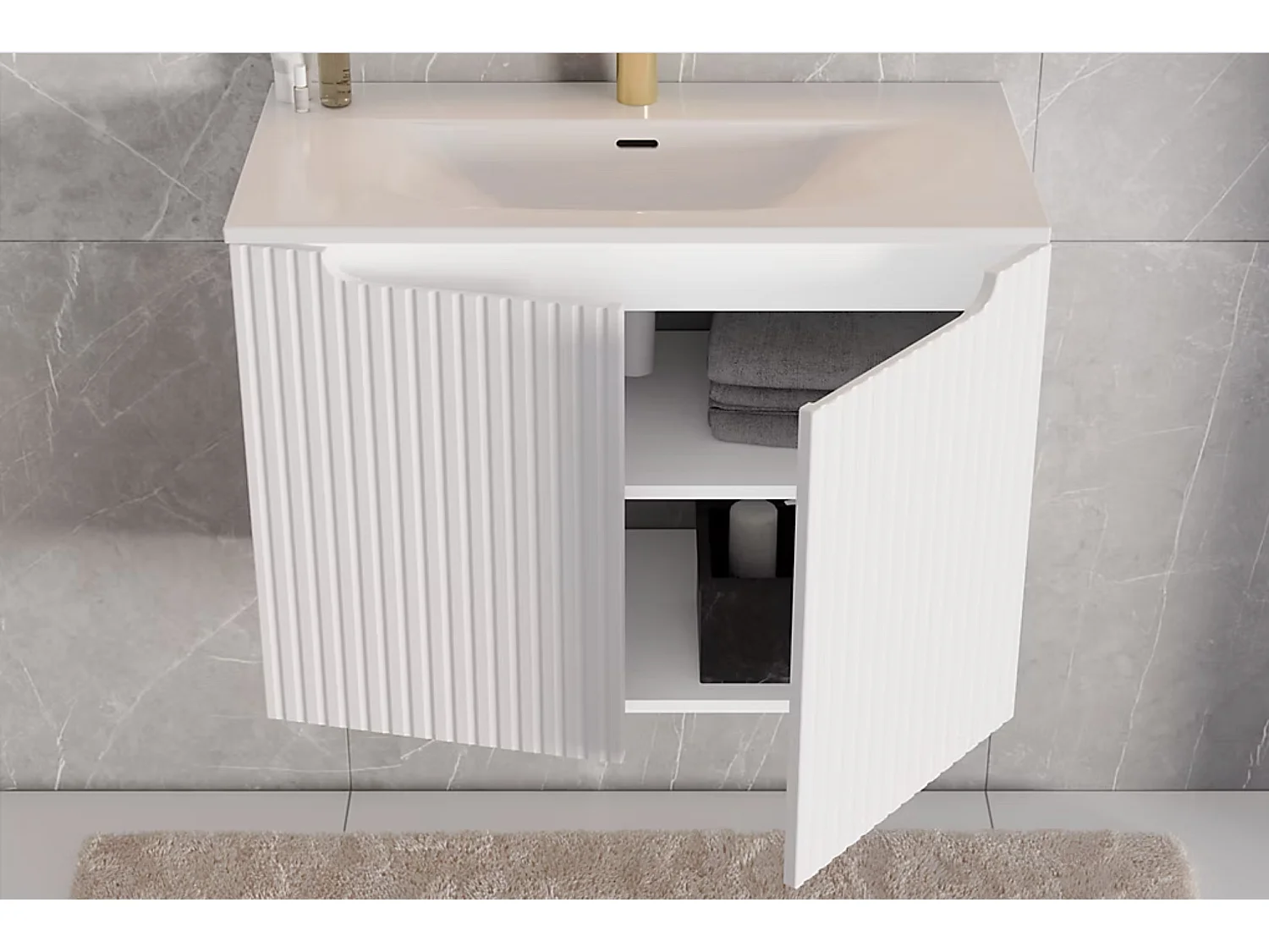Meuble sous vasque suspendu 2 portes NOVA - Meuble salle de bain moderne-Blanc-Largeur 60 cm