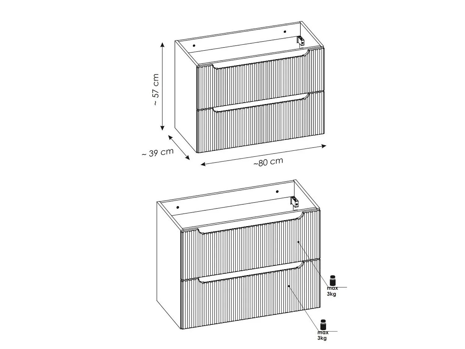 Meuble sous vasque suspendu 2 tiroirs NOVA – Meuble salle de bain moderne-Blanc-Largeur 80 cm