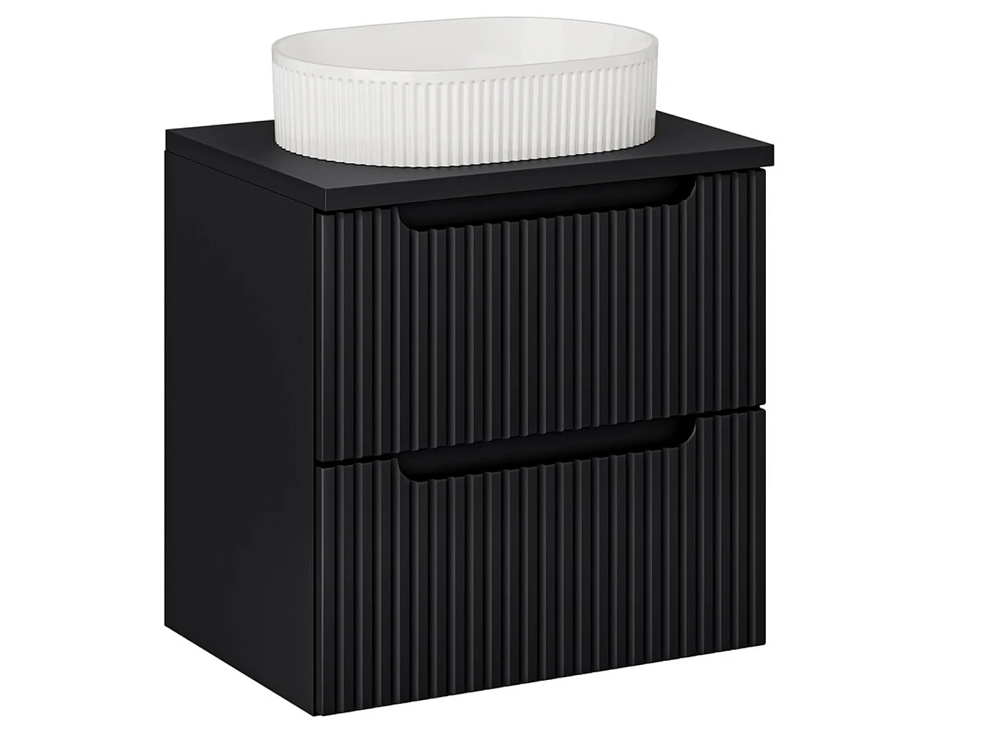 Meuble suspendu 2 tiroirs avec vasque ovale blanche NOVA-Noir-Largeur 60 cm