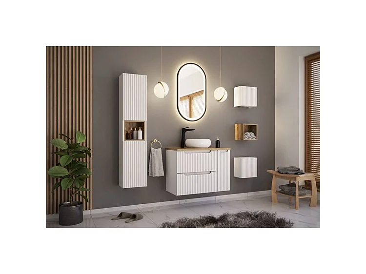 Mueble de baño suspendido NOVA con 2 cajones – Muebles de baño modernos-Blanco-Anchura 60 cm