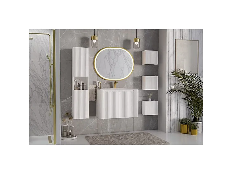 Mueble de baño suspendido NOVA con 2 cajones – Muebles de baño modernos-Blanco-Anchura 60 cm