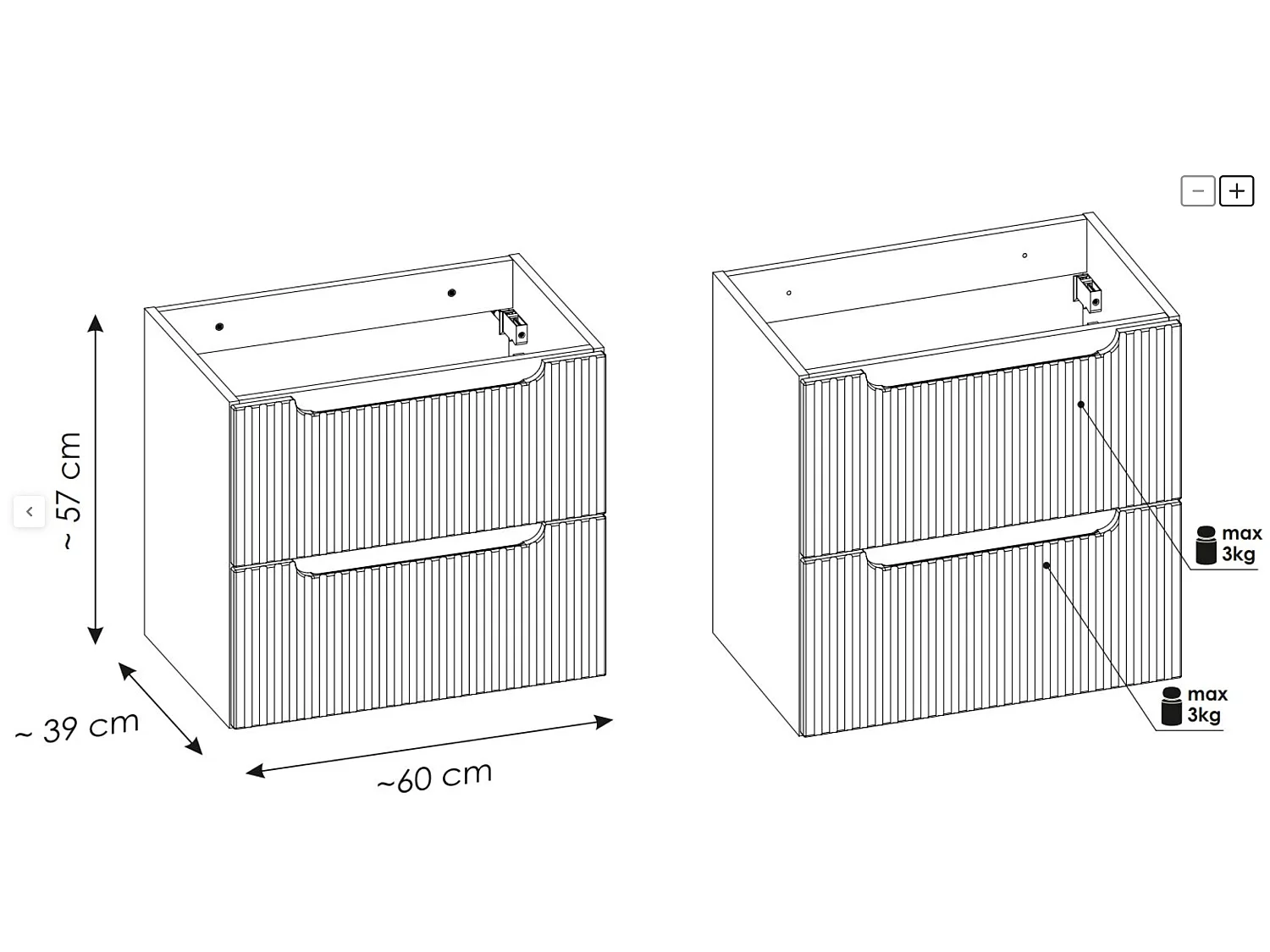 Mueble de baño suspendido NOVA con 2 cajones – Muebles de baño modernos-Blanco-Anchura 60 cm