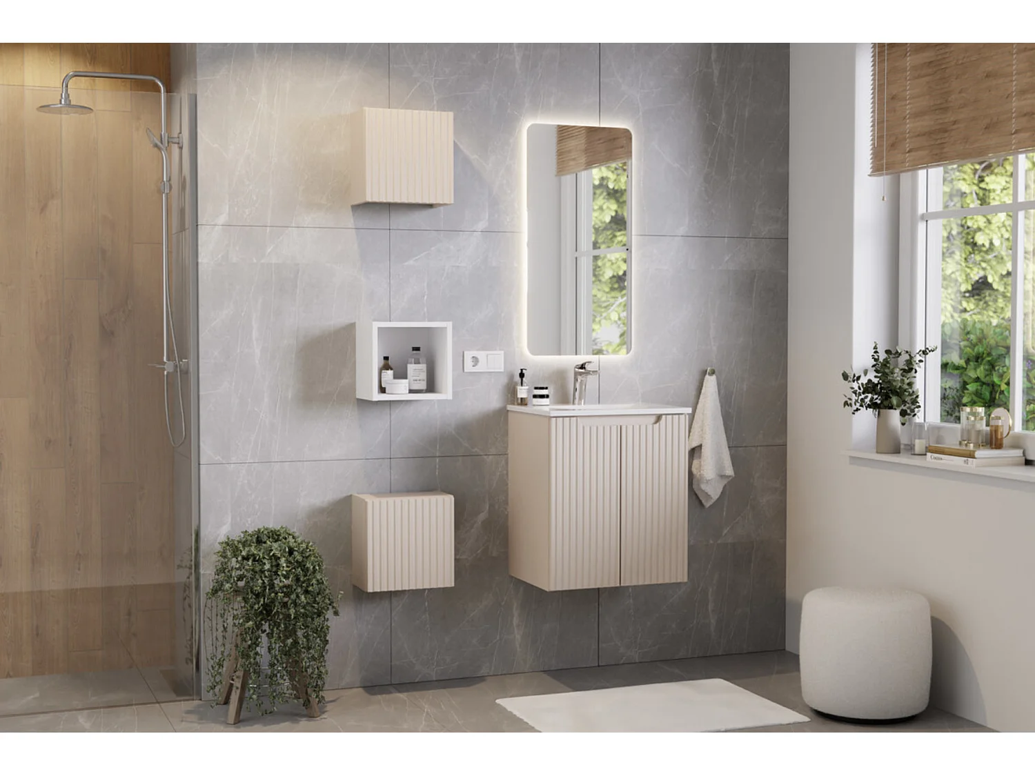 Meuble sous vasque suspendu 2 tiroirs NOVA – Meuble salle de bain moderne-Taupe-Largeur 50 cm