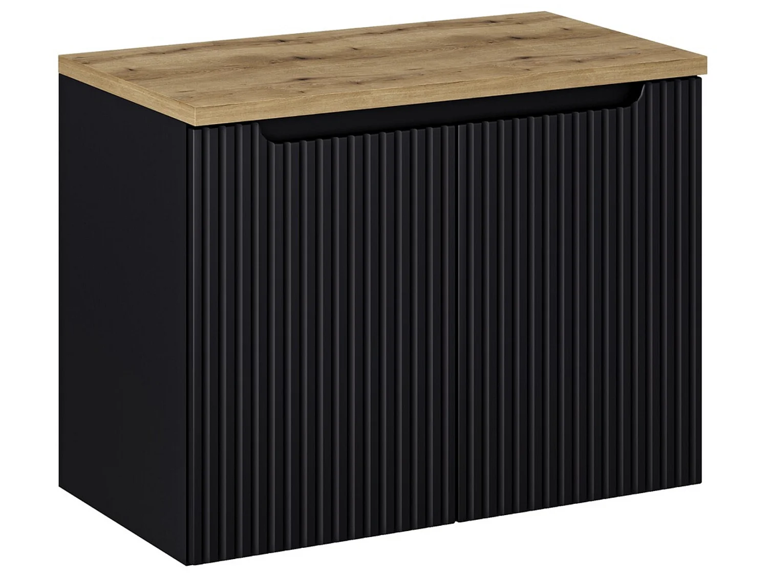 Meuble sous vasque suspendu 2 portes avec plan NOVA-Noir-Plateau Noir-Largeur 80 cm