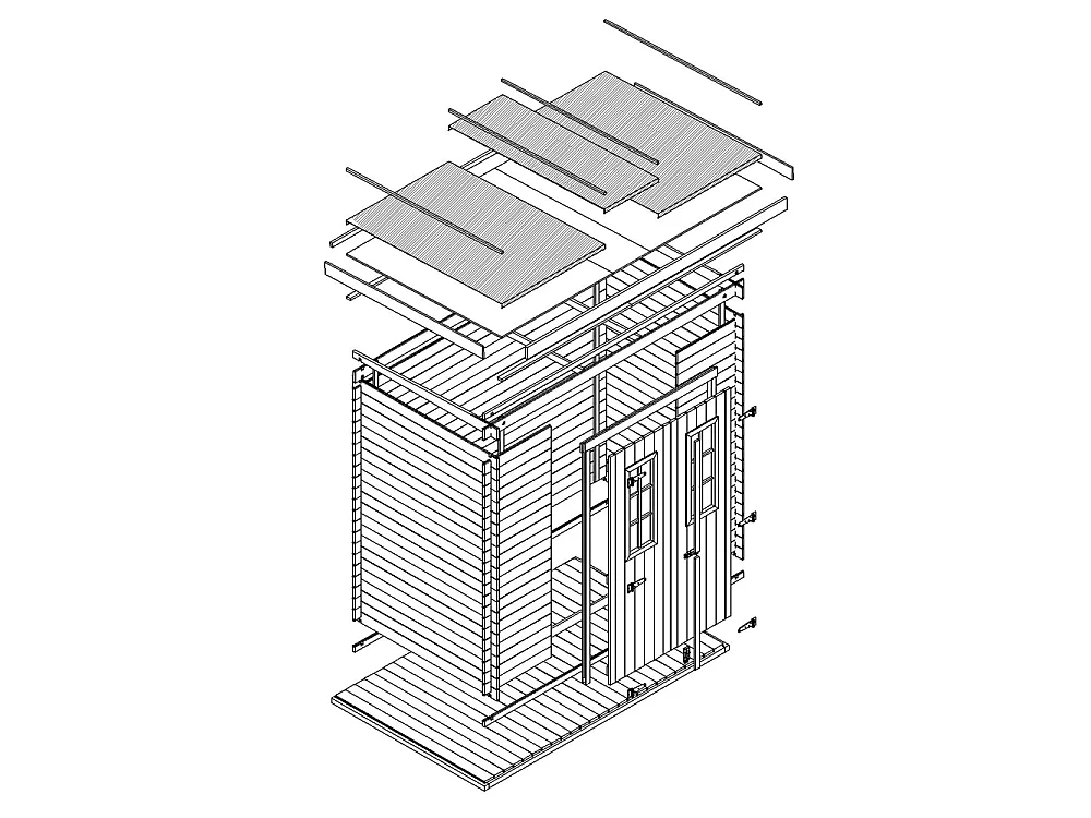 Holz-Gartenhaus mit imprägniertem boden - 142x204xH206 cm / 2.22 m² - M311C+M311G
