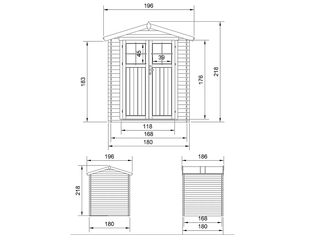 Holz-Gartenhaus mit imprägniertem boden - 186x196xH224 cm / 2.82 m² - M320F+M320G