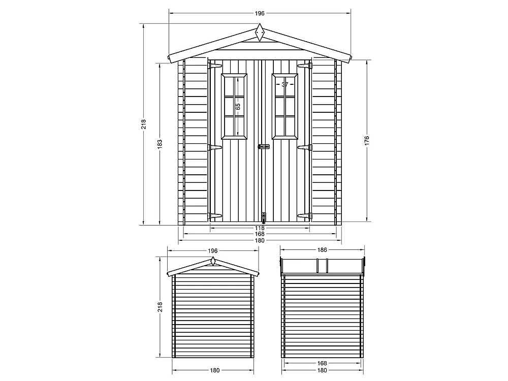 Holz-Gartenhaus mit imprägniertem boden - 186x196xH224 cm / 2.82 m² - M320C+M320G