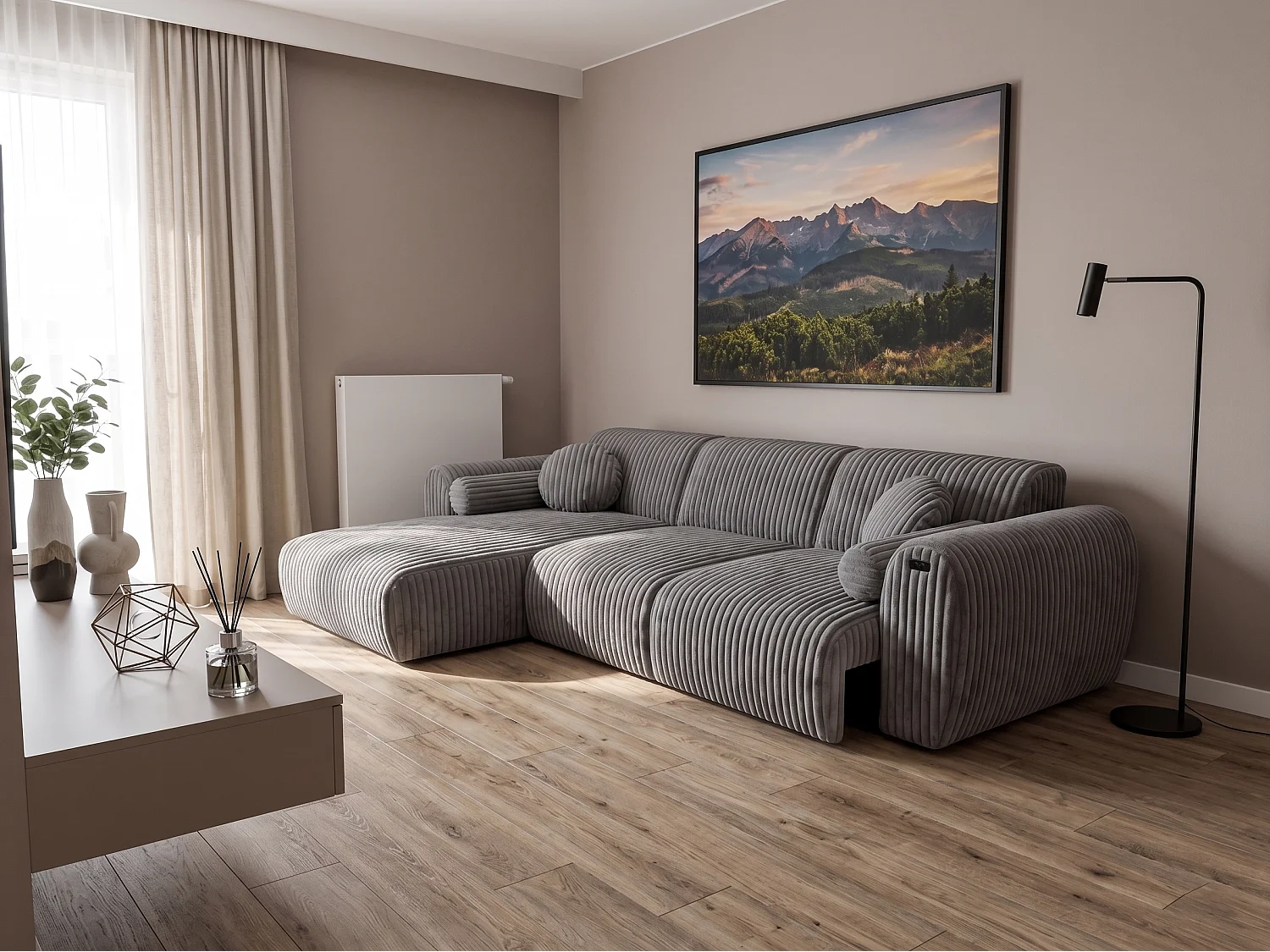 Narożnik Nova – Elektryczna Funkcja Relax + USB | Miękki Sztruks | Komfort Premium