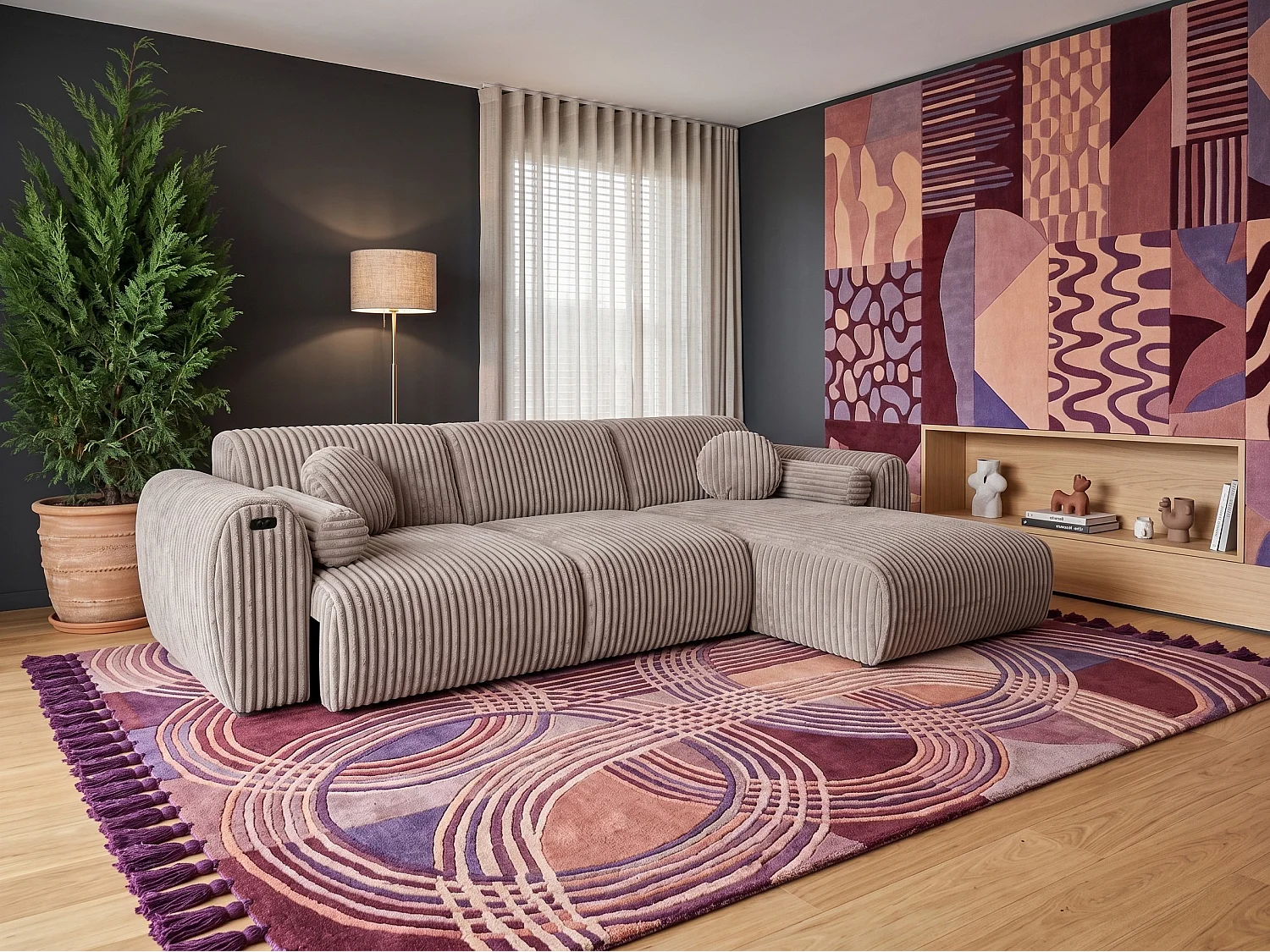 Nova – Canapé d’angle avec Relax Électrique et Port USB | Tissu Côtelé Premium