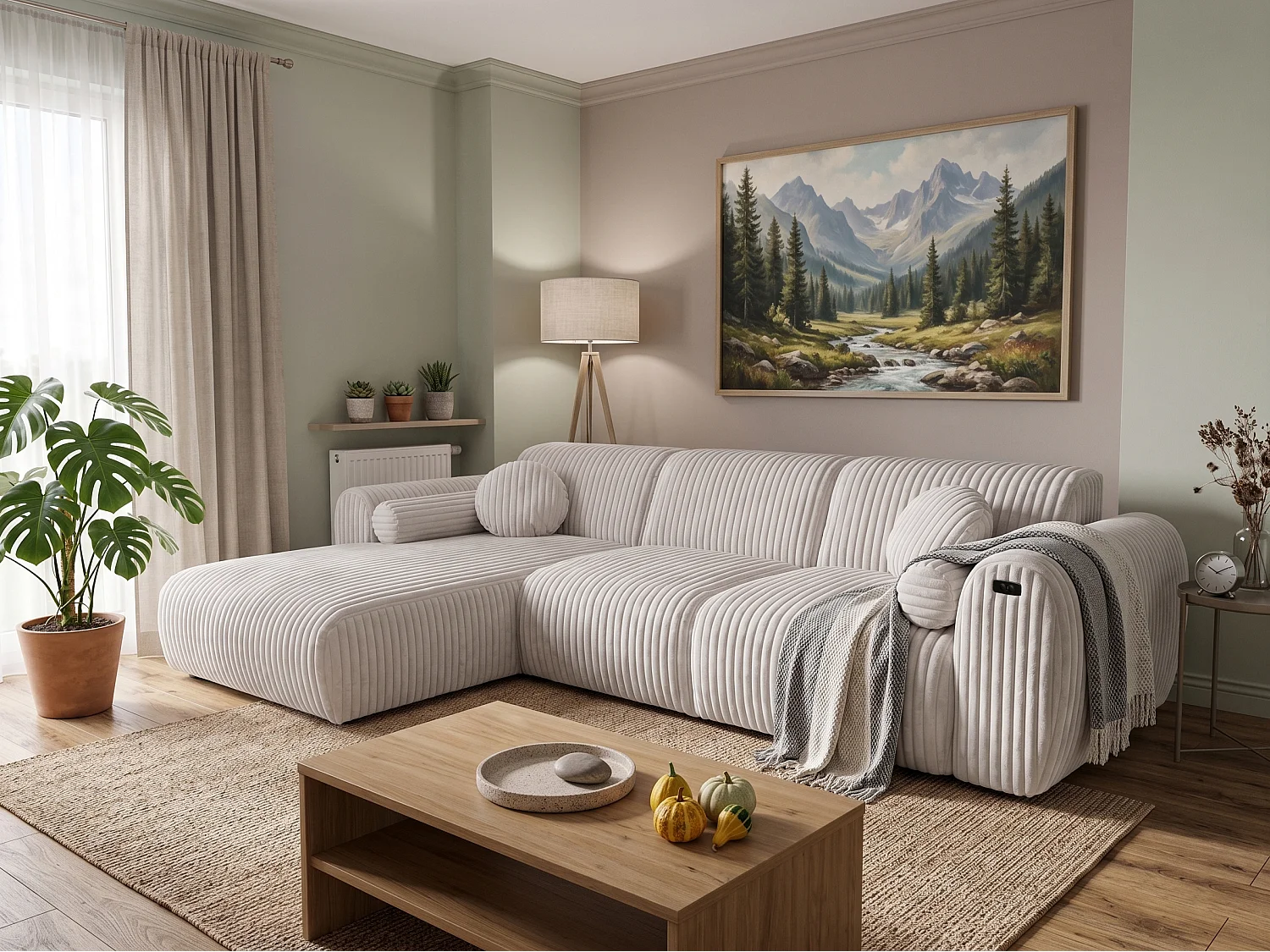 Narożnik Nova – Elektryczna Funkcja Relax + USB | Miękki Sztruks | Komfort Premium