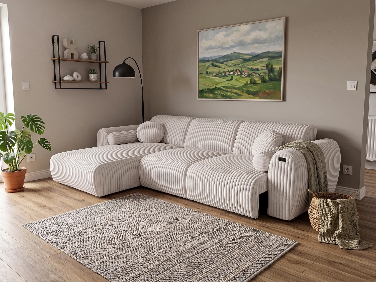 Narożnik Nova – Elektryczna Funkcja Relax + USB | Miękki Sztruks | Komfort Premium