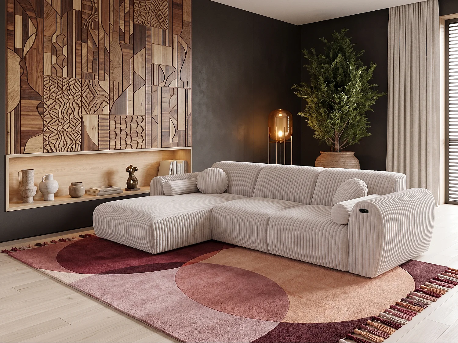 Nova – Canapé d’angle avec Relax Électrique et Port USB | Tissu Côtelé Premium