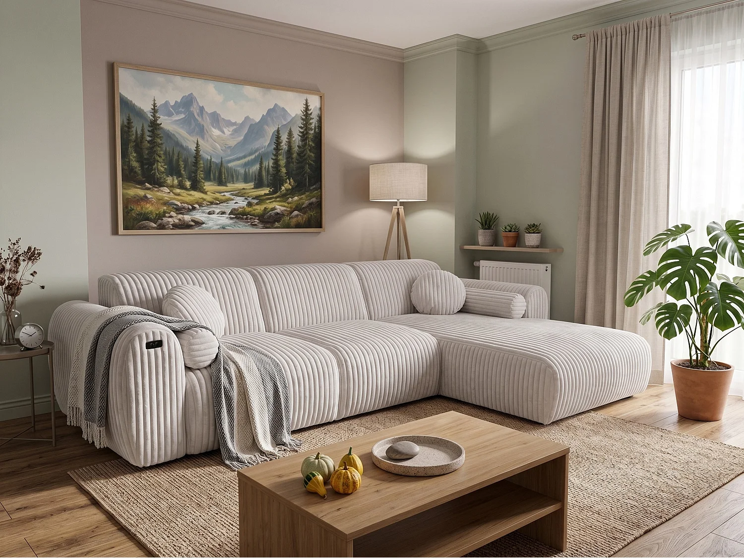 Narożnik Nova – Elektryczna Funkcja Relax + USB | Miękki Sztruks | Komfort Premium