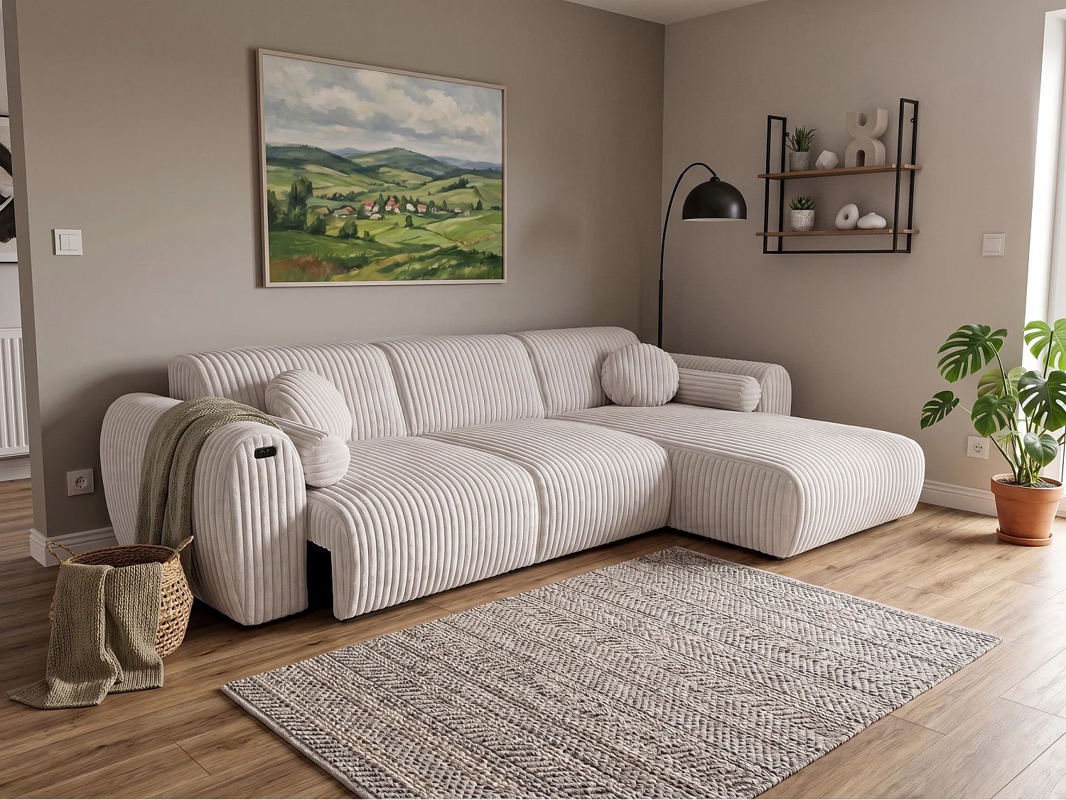 Narożnik Nova – Elektryczna Funkcja Relax + USB | Miękki Sztruks | Komfort Premium