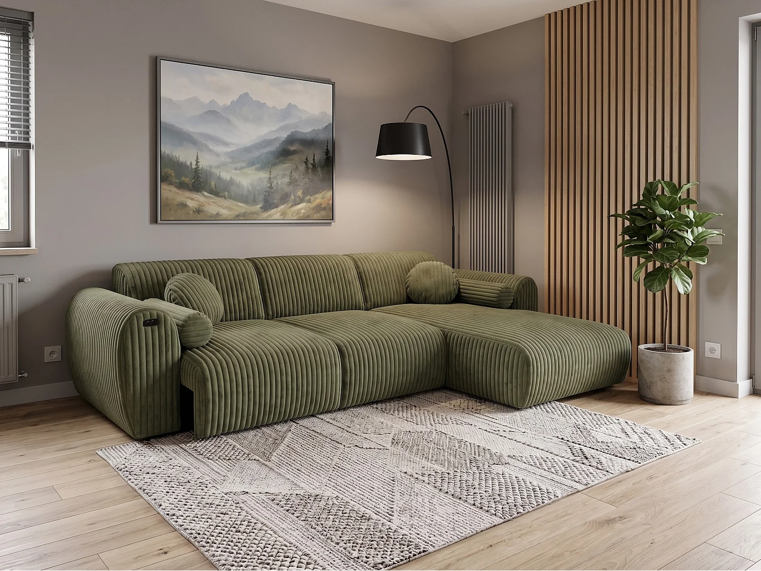 Narożnik Nova – Elektryczna Funkcja Relax + USB | Miękki Sztruks | Komfort Premium