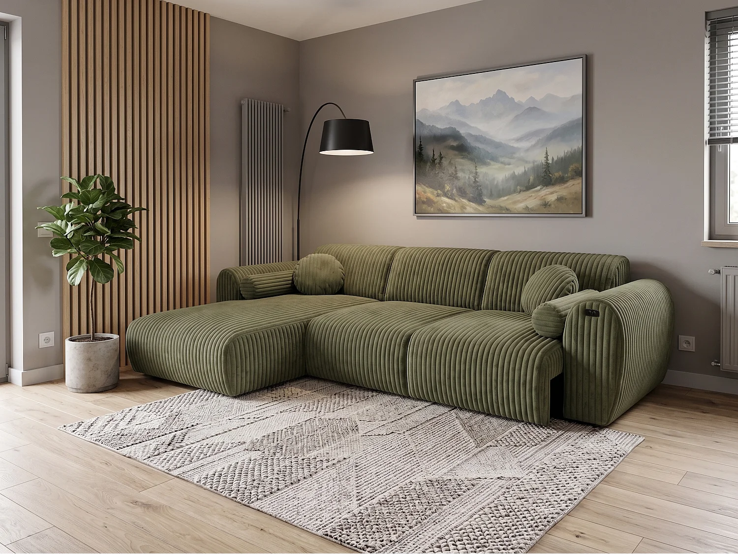Narożnik Nova – Elektryczna Funkcja Relax + USB | Miękki Sztruks | Komfort Premium