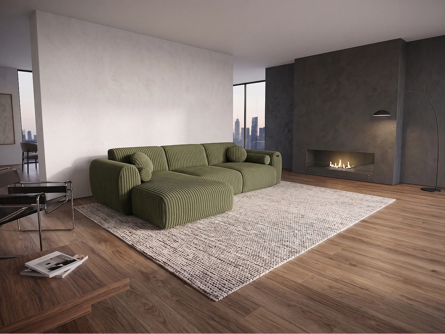 Nova – Canapé d’angle avec Relax Électrique et Port USB | Tissu Côtelé Premium