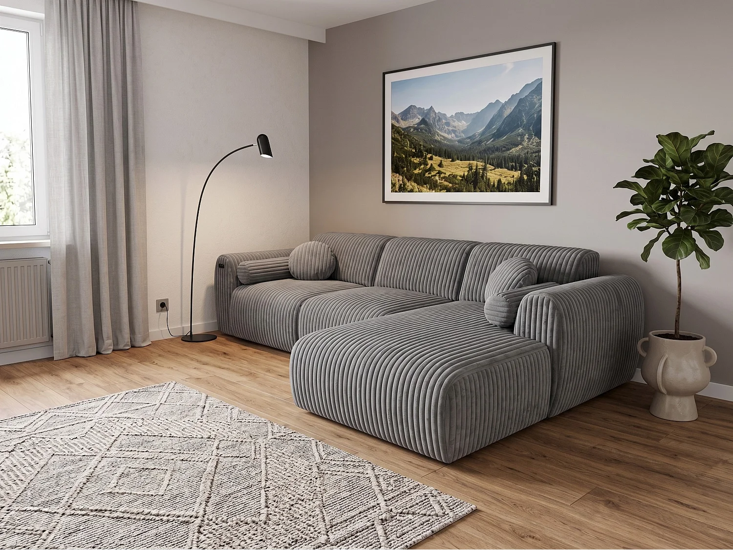 Narożnik Nova – Elektryczna Funkcja Relax + USB | Miękki Sztruks | Komfort Premium