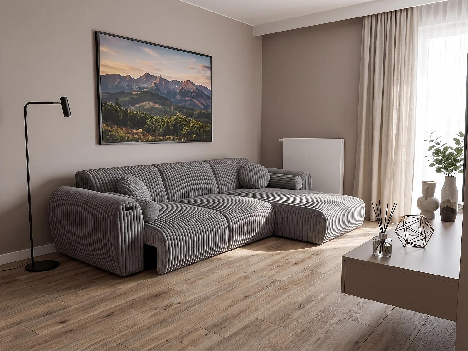 Narożnik Nova – Elektryczna Funkcja Relax + USB | Miękki Sztruks | Komfort Premium