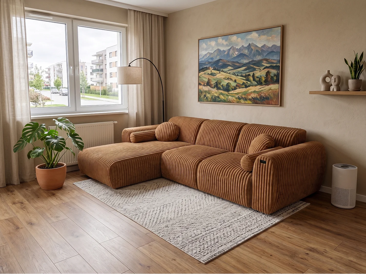 Narożnik Nova – Elektryczna Funkcja Relax + USB | Miękki Sztruks | Komfort Premium