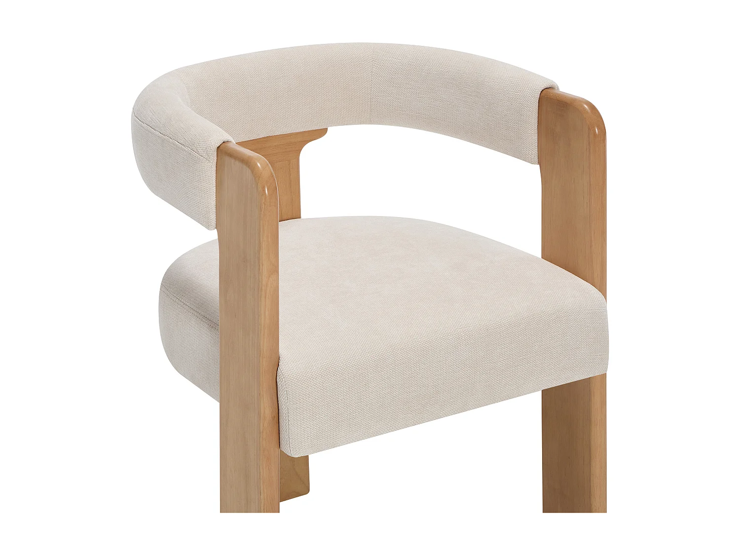 Lot de 2 chaises avec accoudoirs en tissu texturé et bois d'hévéa - Crème et naturel clair - LUDVIKA