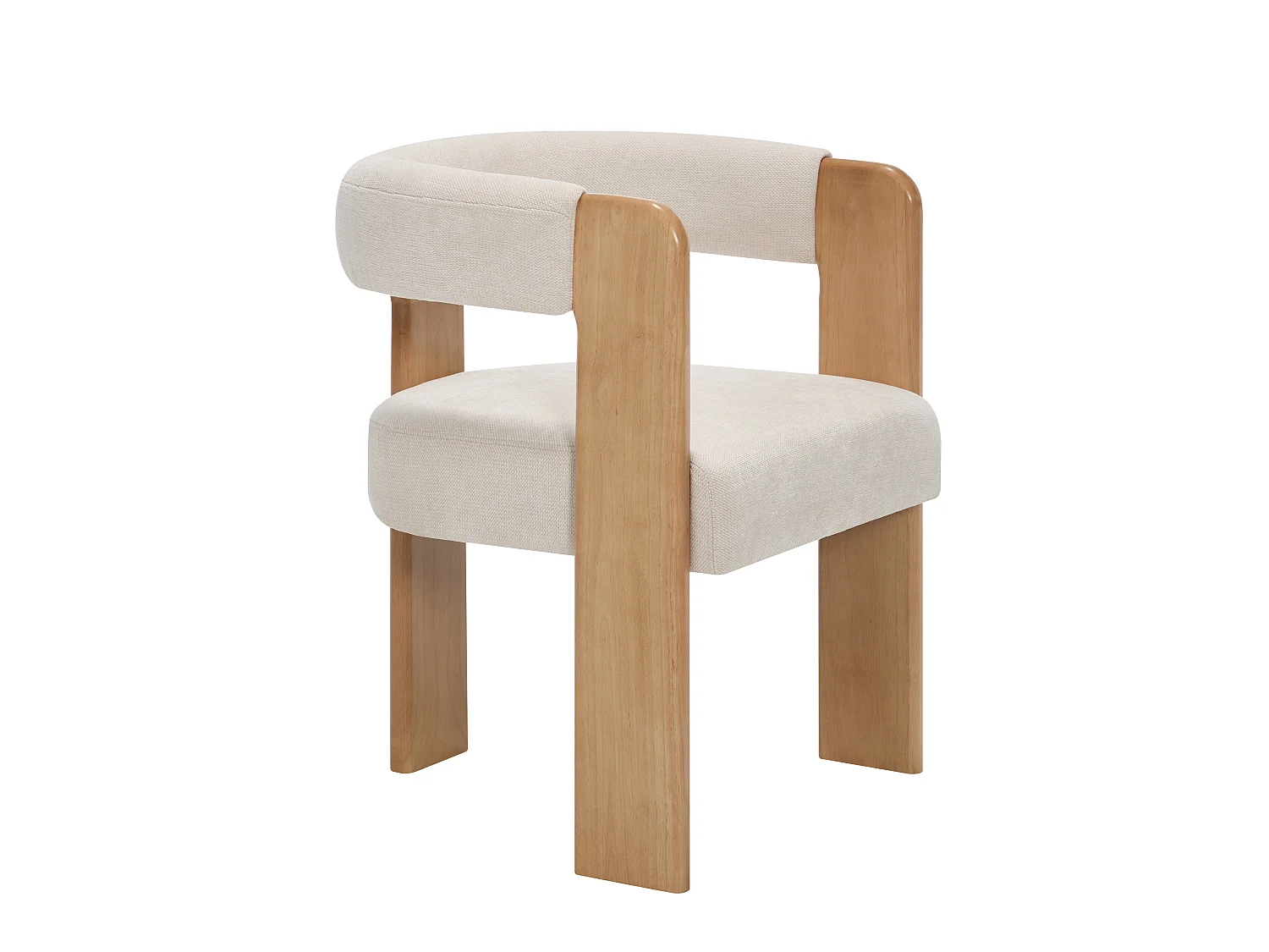 Lot de 6 chaises avec accoudoirs en tissu texturé et bois d'hévéa - Crème et naturel clair - LUDVIKA