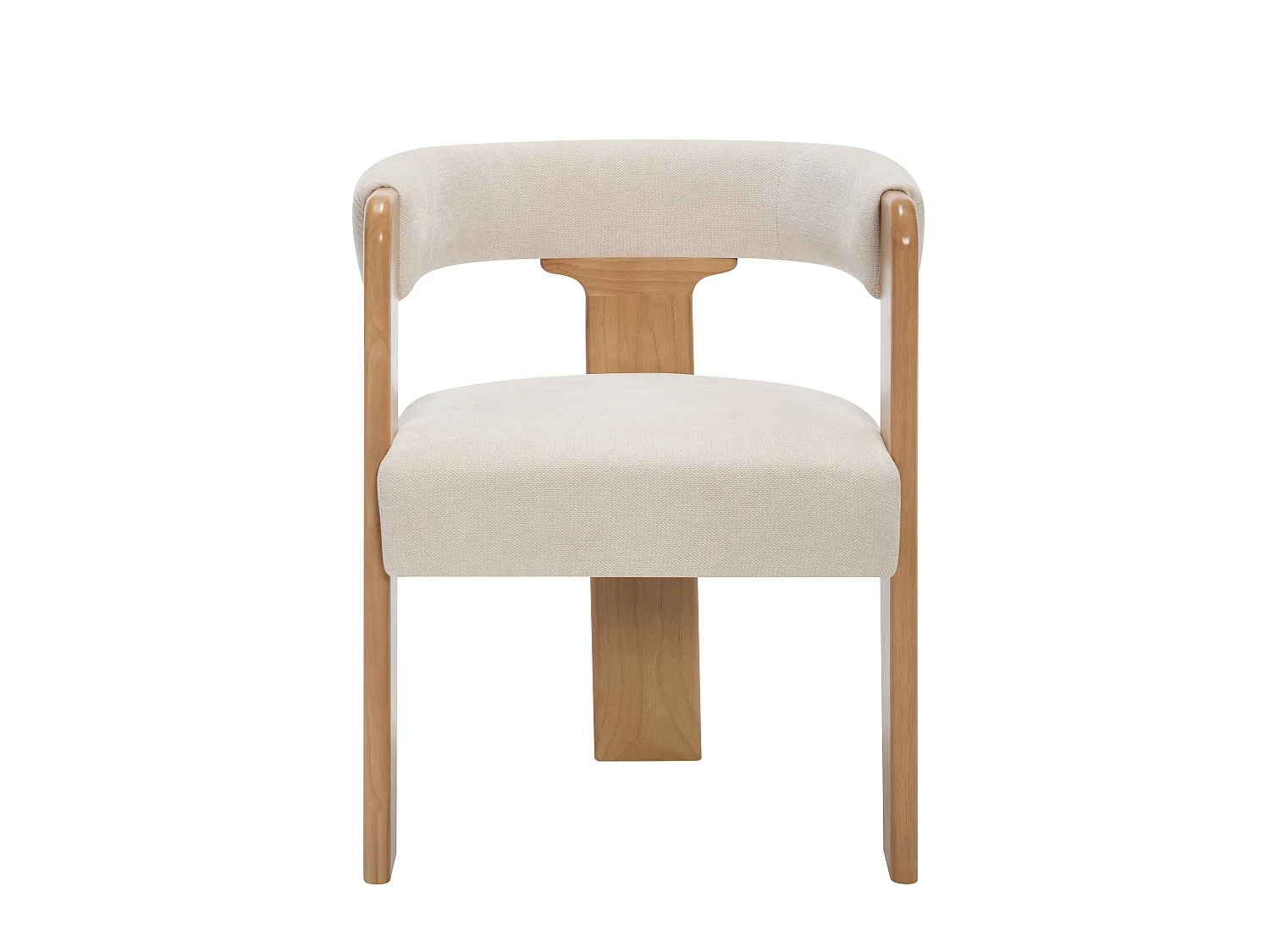 Lot de 6 chaises avec accoudoirs en tissu texturé et bois d'hévéa - Crème et naturel clair - LUDVIKA