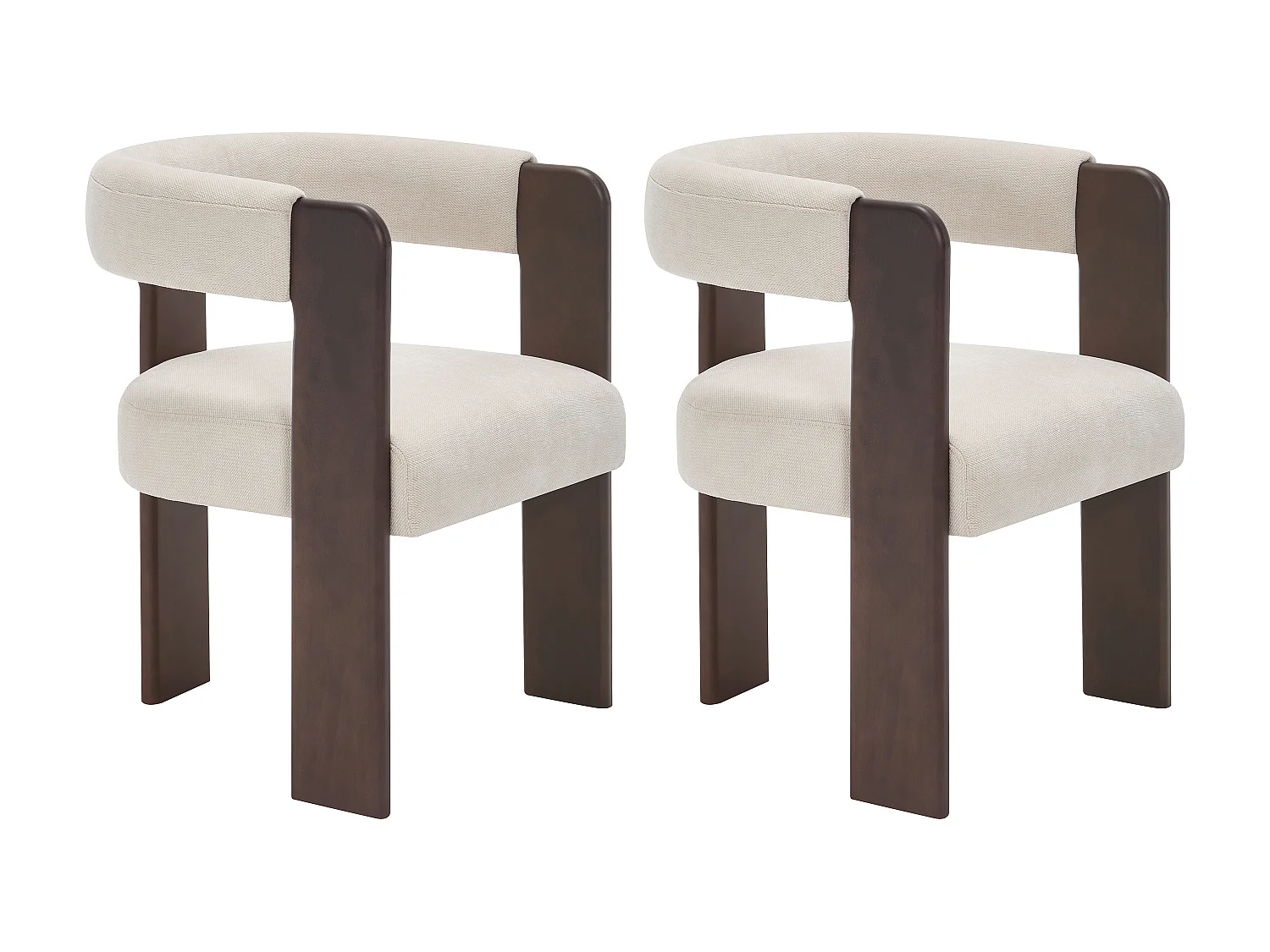 Lot de 2 chaises avec accoudoirs en tissu texturé et bois d'hévéa - Crème et naturel foncé - LUDVIKA