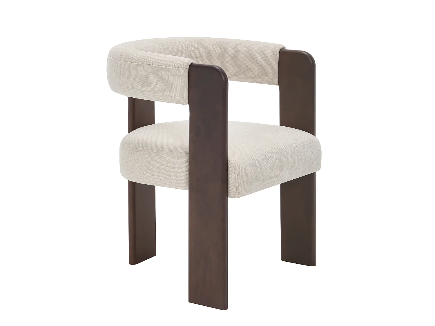 Lot de 6 chaises avec accoudoirs en tissu texturé et bois d'hévéa - Crème et naturel foncé - LUDVIKA