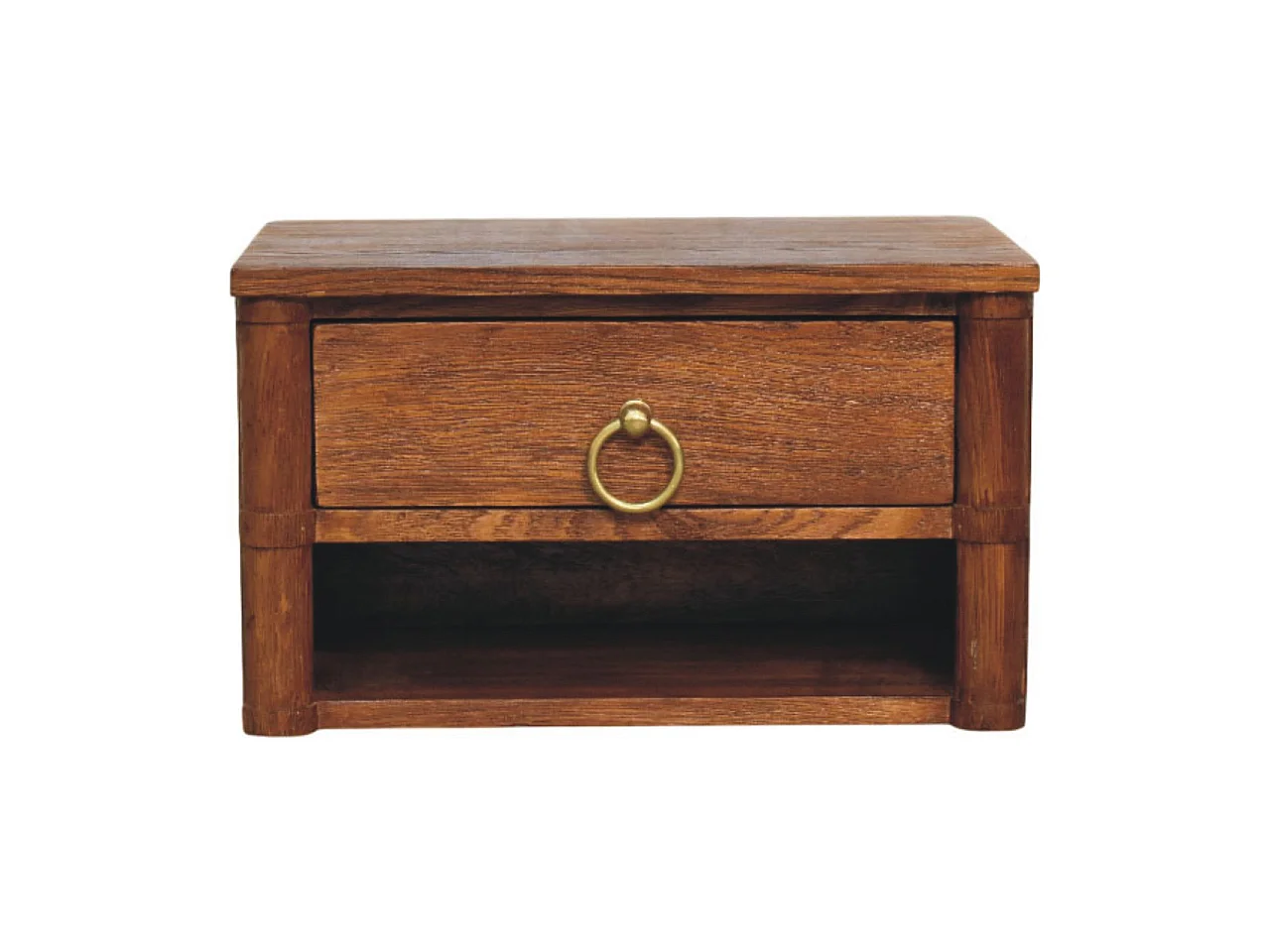 Artisan Furniture Solid Wood Box Frame Wall Nightstand, 1 Drawer & 1 Shelf, Brown